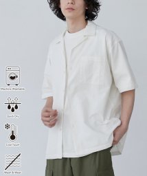 coen(coen)/COOL&DRYエンボスオープンカラーシャツ（WEB限定カラー）/WHITE
