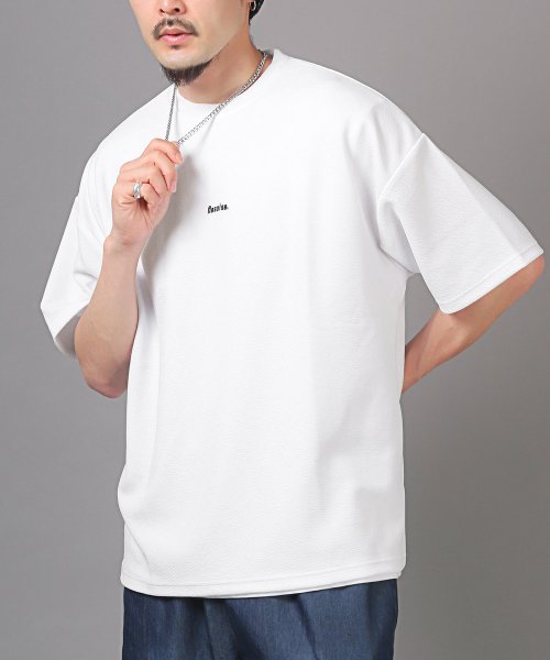 LUXSTYLE(ラグスタイル)/ネックレス付き梨地ノースリーブ半袖Tシャツ/Tシャツ ノースリーブ 半袖 メンズ レディース アンサンブル 3点セット ネックレス付き/ホワイト