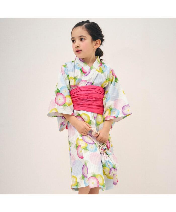 ミキハウス 浴衣 夏祭り 帯付き ピンク 花柄 130 140 ≪人気≫○期間