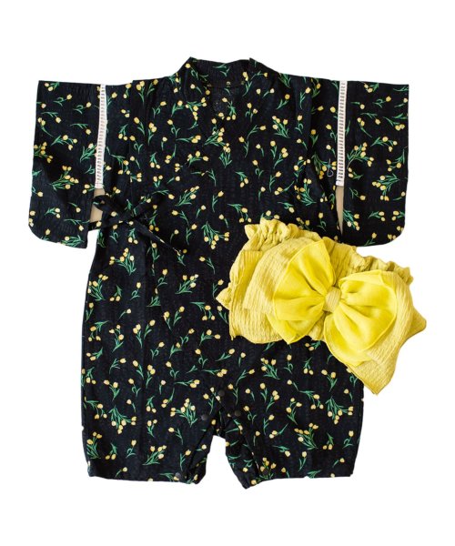 mocmof モクモフ 子供服 女の子 男の子 ロンパース 花柄 ベビー 赤ちゃん 70－90対応 帯付き 浴衣袖 帯付き 浴衣袖ロンパース 花柄 ブラック ア 人気・おすすめ｜使いやすい・旅行におすすめ セール中 全国発送 国内発送対応