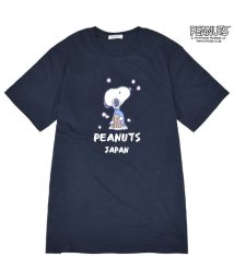  PEANUTS( ピーナッツ)/スヌーピー Tシャツ 半袖 トップス 旅行 旅 日本 ウッドストック プリント SNOOPY PEANUTS ネイビー LL/ネイビー