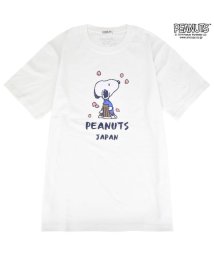  PEANUTS( ピーナッツ)/スヌーピー Tシャツ 半袖 トップス 旅行 旅 日本 ウッドストック プリント SNOOPY PEANUTS ネイビー LL/ホワイト