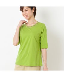 LOBJIE(ロブジェ)/ハシゴ刺繍 コットンTシャツ/グリーン