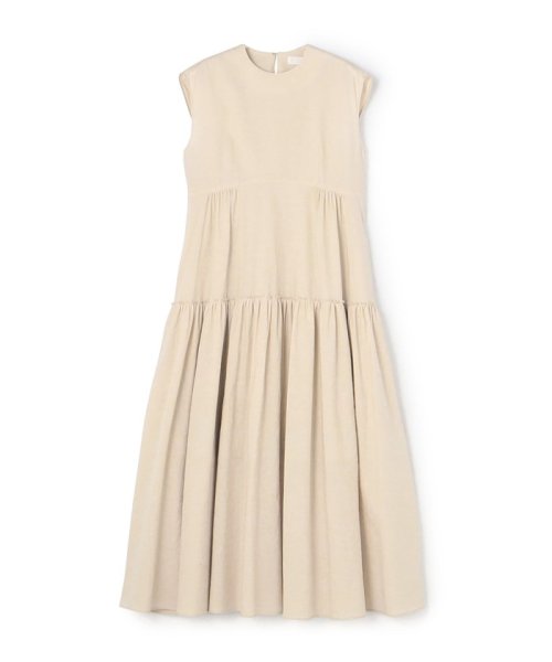 リネンコットンムーブ フレンチスリーブティアードワンピース 