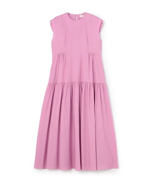 リネンコットンムーブ フレンチスリーブティアードワンピース 