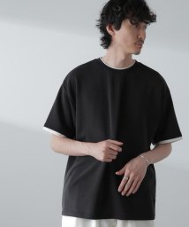 nano・universe(ナノ・ユニバース)/バックステッチリラックスダンボールTシャツ 半袖/ブラック