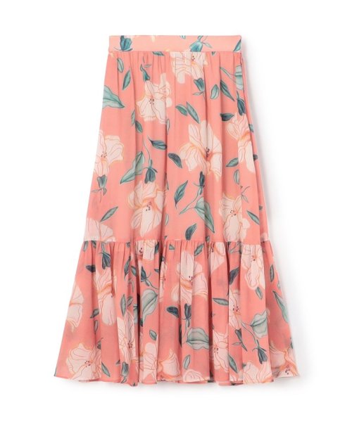 バチックフラワープリント ボリュームティアードスカート 