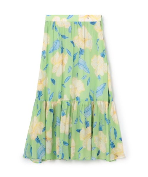 バチックフラワープリント ボリュームティアードスカート 
