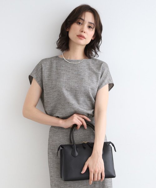 【洗える／日本製／SETUP可能】サマーツィード コンパクトブラウス 