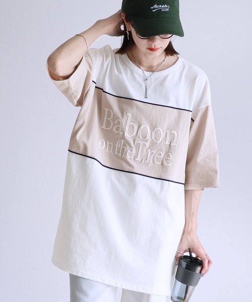 reca(レカ)/配色切替ビッグロゴ刺繍Tシャツ(on4643556)/オフホワイト
