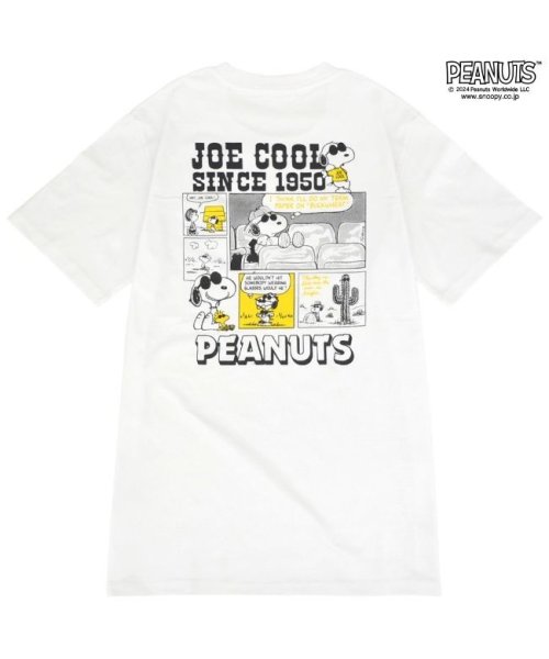  PEANUTS( ピーナッツ)/スヌーピー Tシャツ 半袖 バック プリント ジョークール トップス コミック SNOOPY PEANUTS JOE COOL/ホワイト