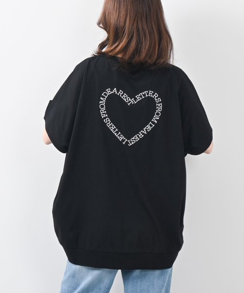 felt maglietta(フェルトマリエッタ)/ハートバックロゴ刺繍Tシャツ/ブラック