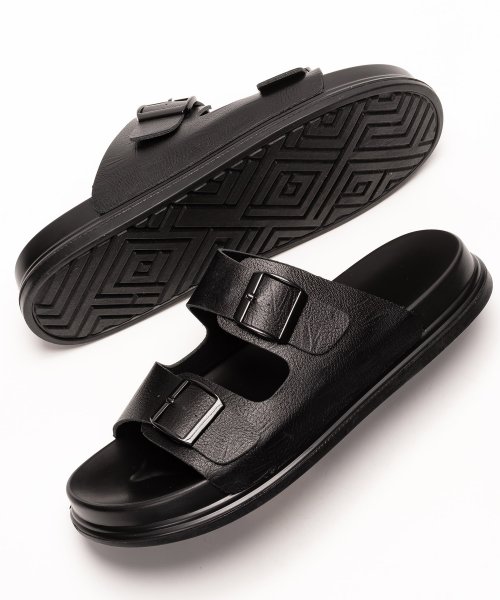 SVEC(シュベック)/サンダル メンズ ブランド おしゃれ 厚底 疲れない 軽量 軽い バックル ベルト つっかけ SVEC シュベック 履きやすい 歩きやすい デニム 小さいサイズ/ブラック