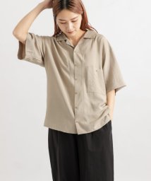 EKAL(EKAL)/『UVカット』スナップボタンオープンカラーシャツ/ベージュ