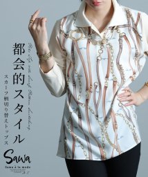Sawa a la mode/品格纏うカジュアル感スカーフ柄ポロトップス　レディース 大人 上品/506212046