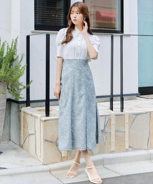 カットジャガード接ぎフレアスカート 