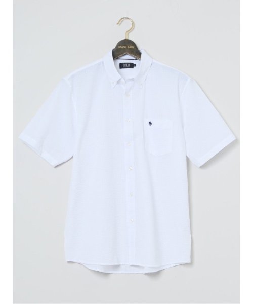 GRAND-BACK(グランバック)/【大きいサイズ】ポロ/POLO 綿混オックス ボタンダウン半袖シャツ/ホワイト