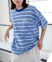 and　Me...(アンドミー)/ANME刺繍入り マルチボーダー 半袖 Tシャツ/ブルー