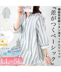 GOLD JAPAN/接触冷感＆UVカットリネン混タック入りシャツ　大きいサイズ レディース ビッグサイズ/506225583