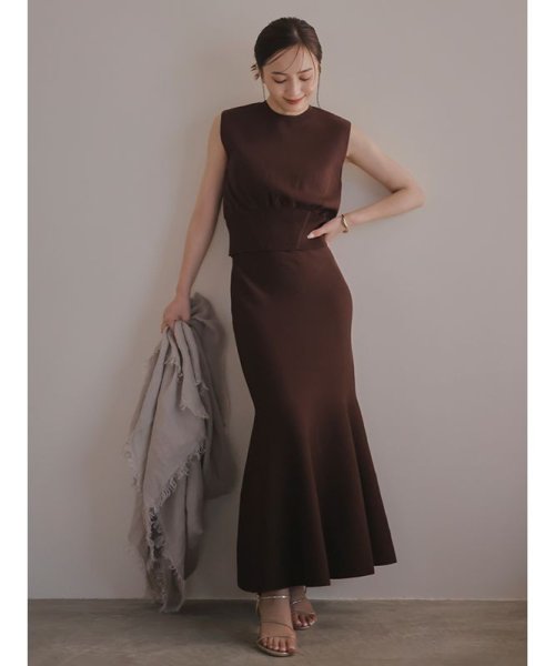 ウエストリブクロップドニットセットアップ 着丈 スカート トップス ポリエステル50% レーヨン33% バスト 肩幅 ウエスト ヒップ 89cm