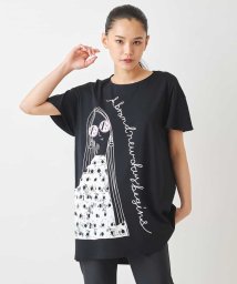 HIROKO BIS(ヒロコビス)/デザインプリントチュニックTシャツ /洗える/ブラック
