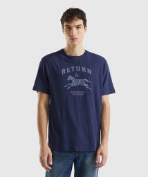 BENETTON (mens)(ベネトン（メンズ）)/リネンクルーネックフロントプリント半袖Tシャツ・カットソー/ネイビー