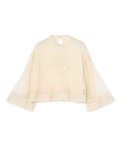 チュールエンブロイダリー クロップドブラウス 