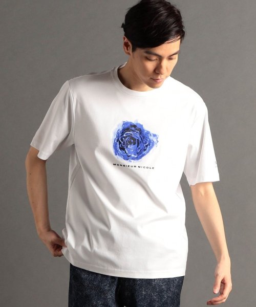 MONSIEUR NICOLE(ムッシュニコル)/フラワーグラフィック 半袖Tシャツ/09ホワイト
