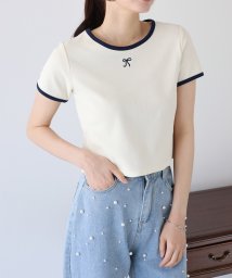 BLUEEAST/リボン刺繍リンガーTシャツ/506249245