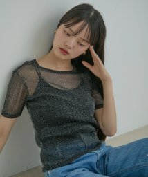 VIS/【洗える】シアーラメレイヤードTシャツ/506250086