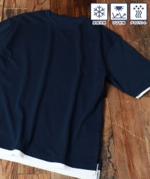 marukawa shonan(marukawa shonan)/接触冷感 フェイクレイヤードTシャツ 重ね着風 カットソー メンズ トップス シンプル 無地 夏 クールTシャツ 半袖/ネイビー