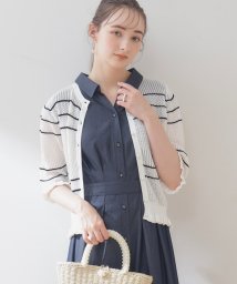 Couture Brooch(クチュールブローチ)/配色透かし編みカーディガン/オフホワイト（003）