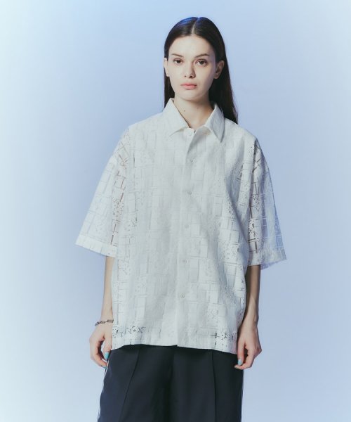 tk.TAKEO KIKUCHI(ティーケー　タケオキクチ)/レースデザインシャツ/ホワイト（201）
