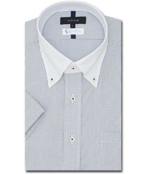 TAKA-Q(タカキュー)/ソロナクール  スタンダードフィット ボタンダウン 半袖 シャツ メンズ ワイシャツ ビジネス ノーアイロン 形態安定 yシャツ 速乾/ネイビー