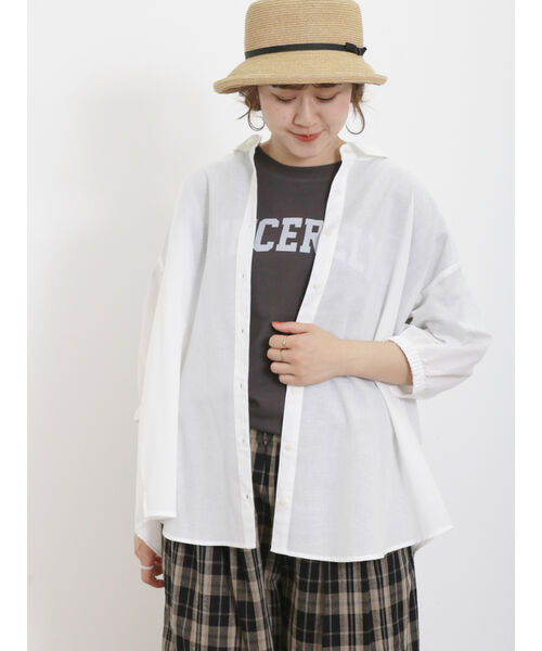 接触冷感】ちび襟後ろギャザー七分袖シャツ