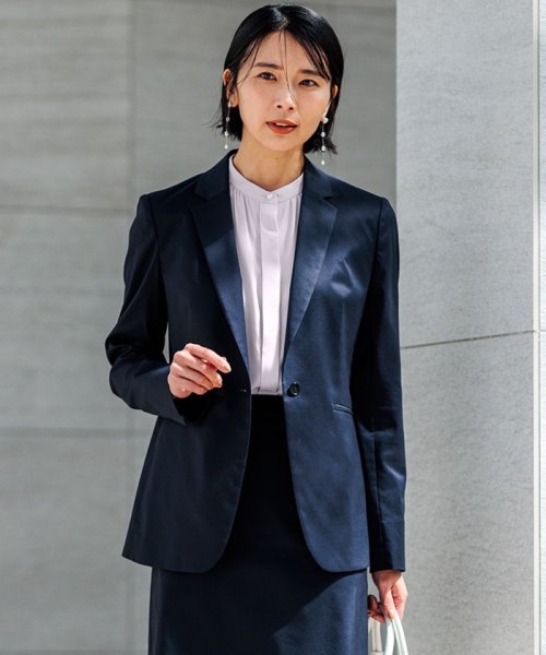 セットアップ対応/洗える】グロッシーコットンシャンブレー テーラード  