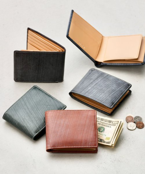 MURA(ムラ)/ブライドルイタリアンレザー ボックス型小銭入れ スキミング防止 二つ折り財布/ブラック