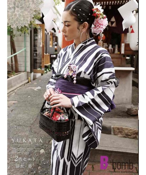 新品＊綿麻浴衣 上品で華やかな花柄 大人浴衣＊矢絣 （ボムシェル  