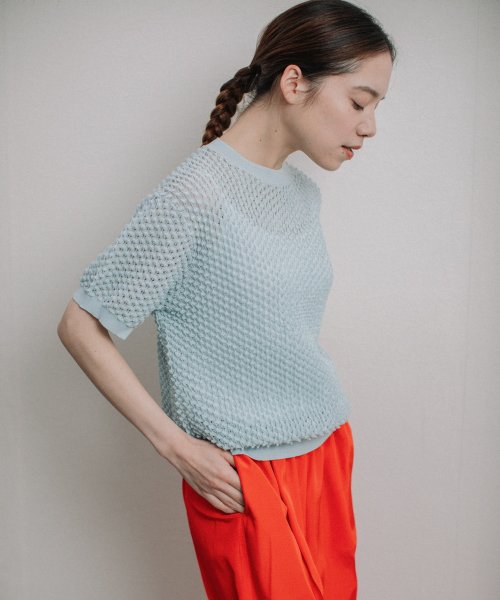 【Liyoca】凹凸編み半袖サマーニット－手洗い可－ Liyoca 5cm