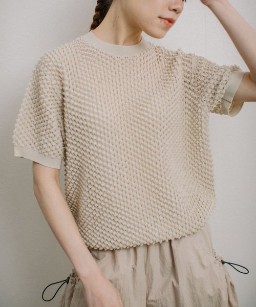 【Liyoca】凹凸編み半袖サマーニット－手洗い可－ Liyoca 5cm