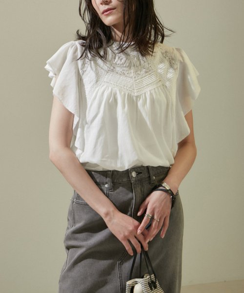 【WEB限定】コットンピンタックリバーレースラッフルブラウス 