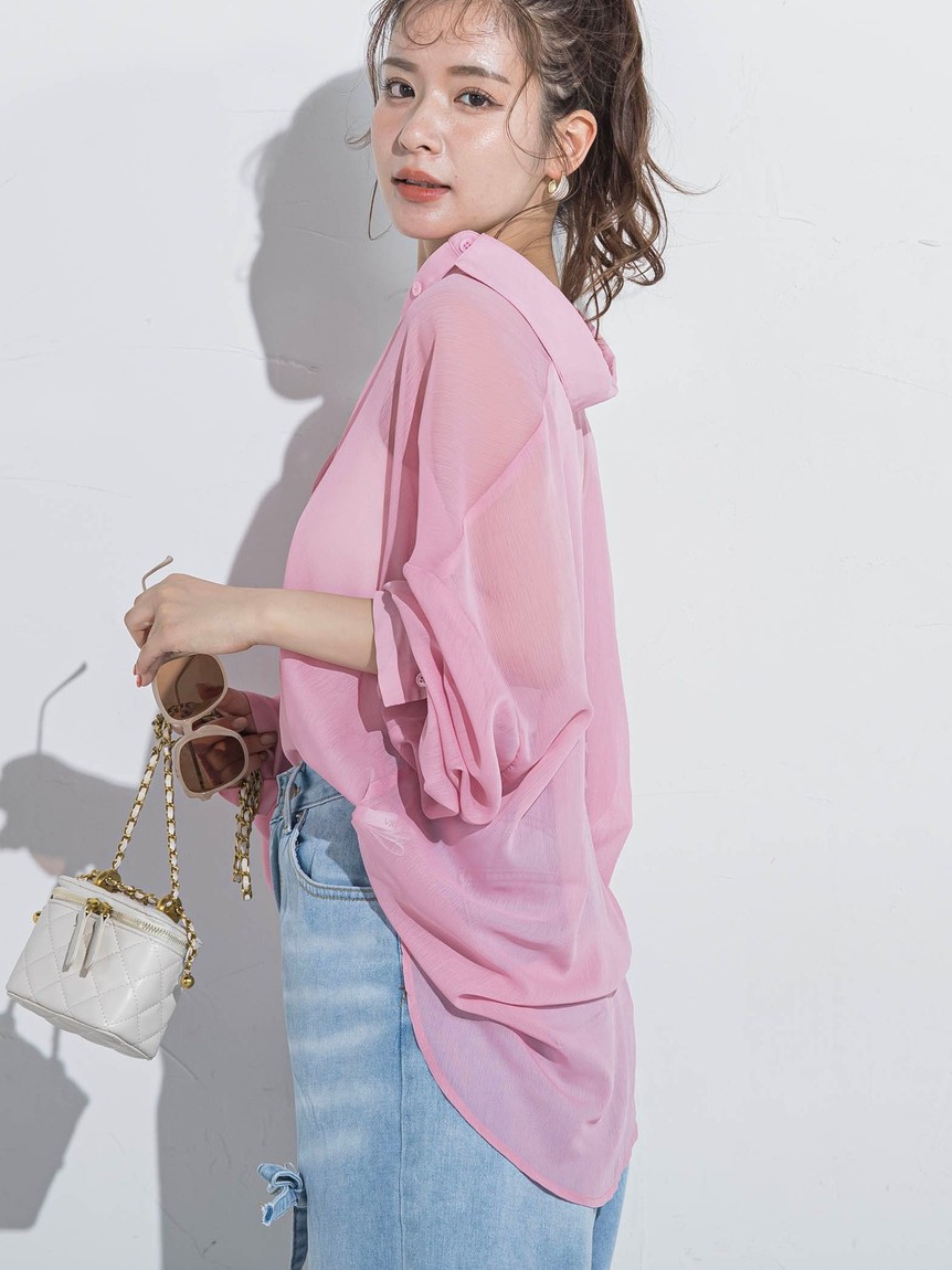 セオリーリュクス 長袖 シアーシャツ ブラウス オーバーサイズ