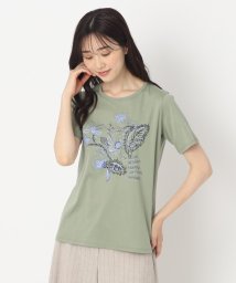 CORDIER(ＣＯＲＤＩＥＲ)/【M~4Lサイズ】フラワープリント＆刺繍Tシャツ/グリーン（022）