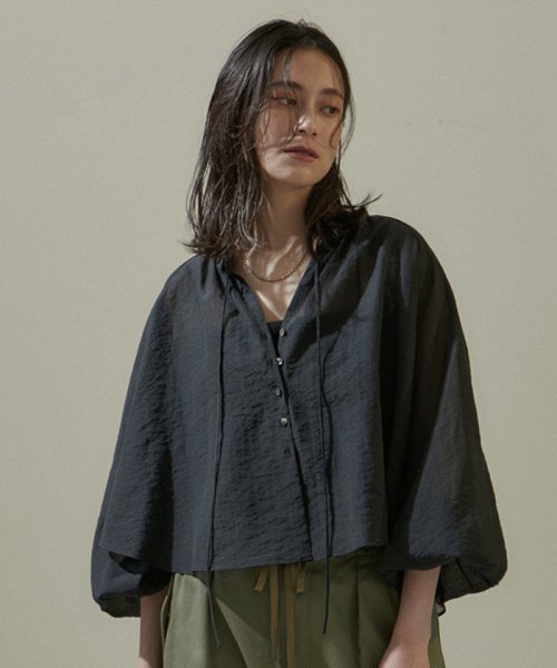 オーガニックコットンシアーギャザーフレアブラウス【アンサンブル対応】 アンサンブル対応 JSB1353159138(10450円)