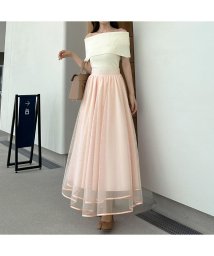 Louere(ルエレ)/Louere　裾パイピングチュールフレアスカート【ペチスカートセット】/ピンク