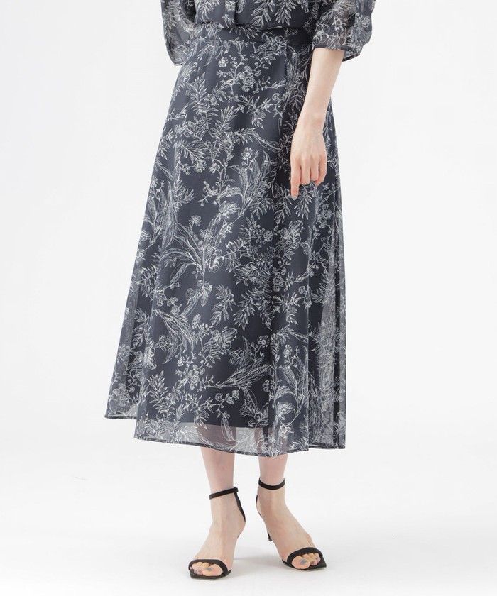 ウォッシャブル】ボタニカルオーガンジープリントマーメードスカート