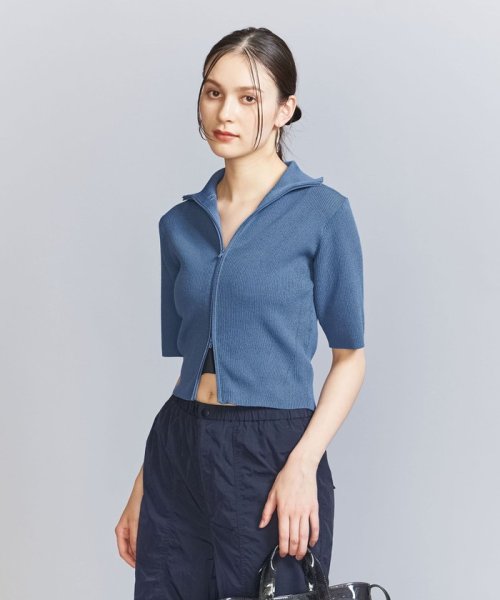 コットンブレンド リブ ジップ カーディガン | 新しい 