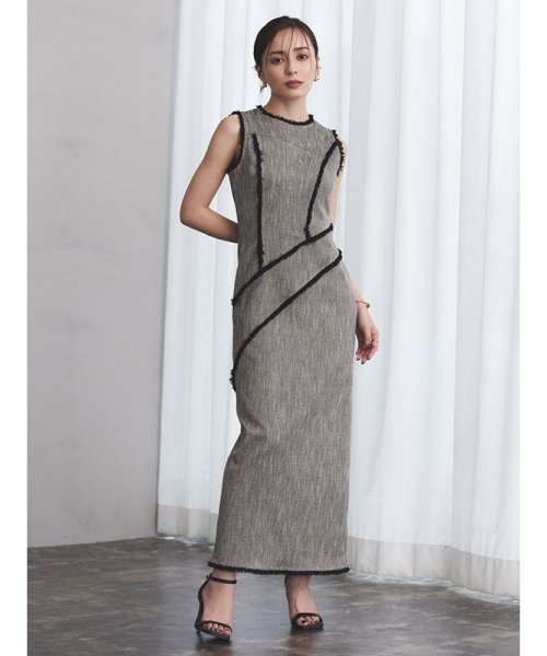 カーヴィングシームツイードワンピース 着丈 バスト 5cm ウエスト ヒップ