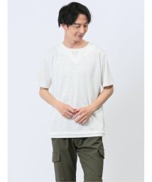 TAKA-Q/ふくれジャガード フェイクキーネック半袖Tシャツ/506360330