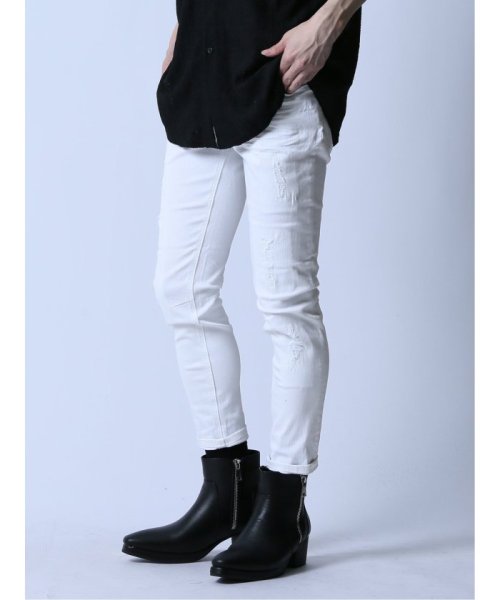 ストレッチ リペア アンクルスキニーデニム ストレッチ リペア